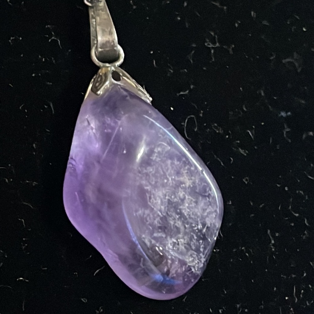 Vintage stainless steel neckclace and natural amethyst stone pendant - Picture 2 of 3